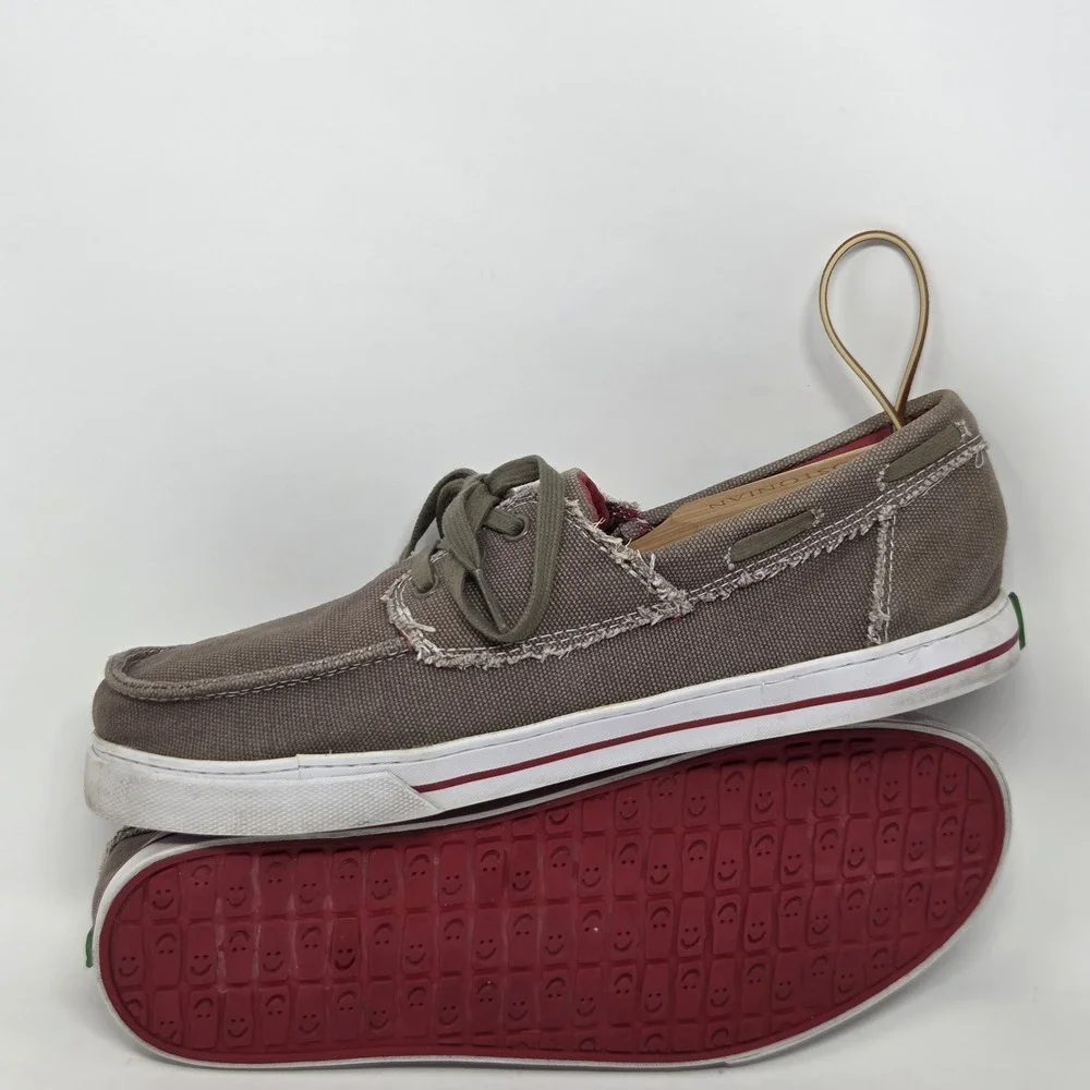 Sanuk Tan‎ Lace Up Boat Canvas Shoes Men's Size 8 Slip On Shoes Loafers